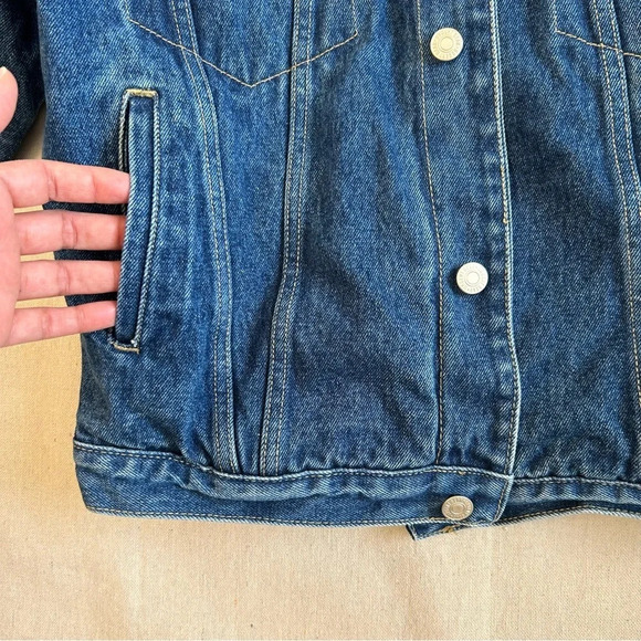 VTG Urgent Gear Sports Wear Dark Wash Cropped Denim Jean Jacket Size XL/18 - Picture 5 of 11